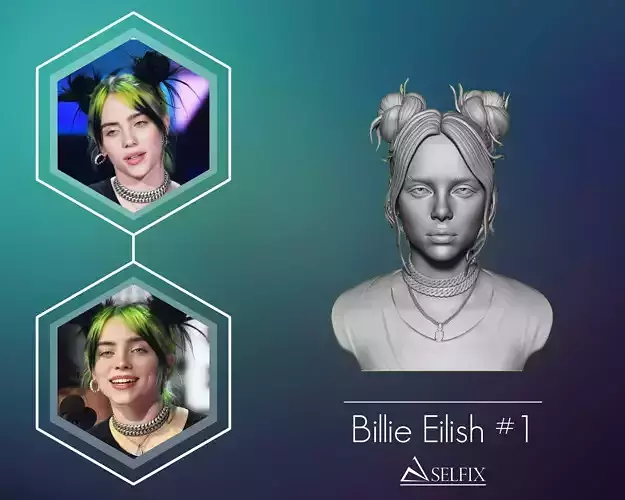 Billie Eilish portrait sculpture 1 3D print model