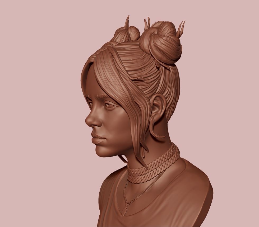 Billie Eilish portrait sculpture 1 3D print model_9