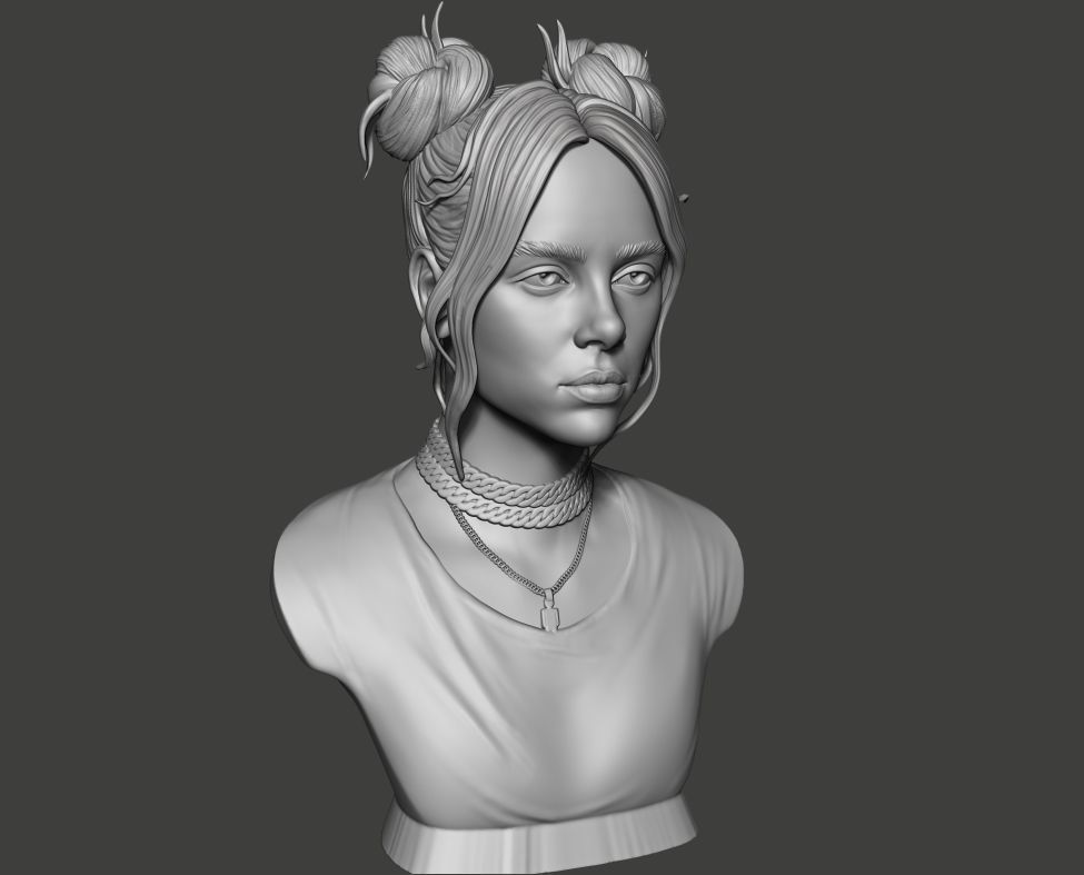 Billie Eilish portrait sculpture 1 3D print model_4