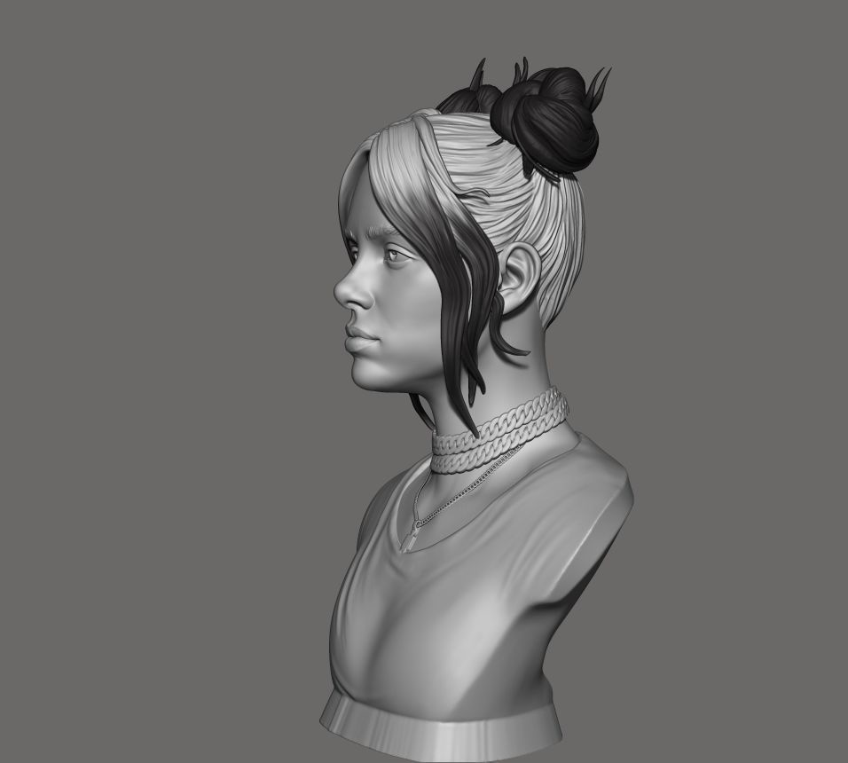 Billie Eilish portrait sculpture 1 3D print model_12