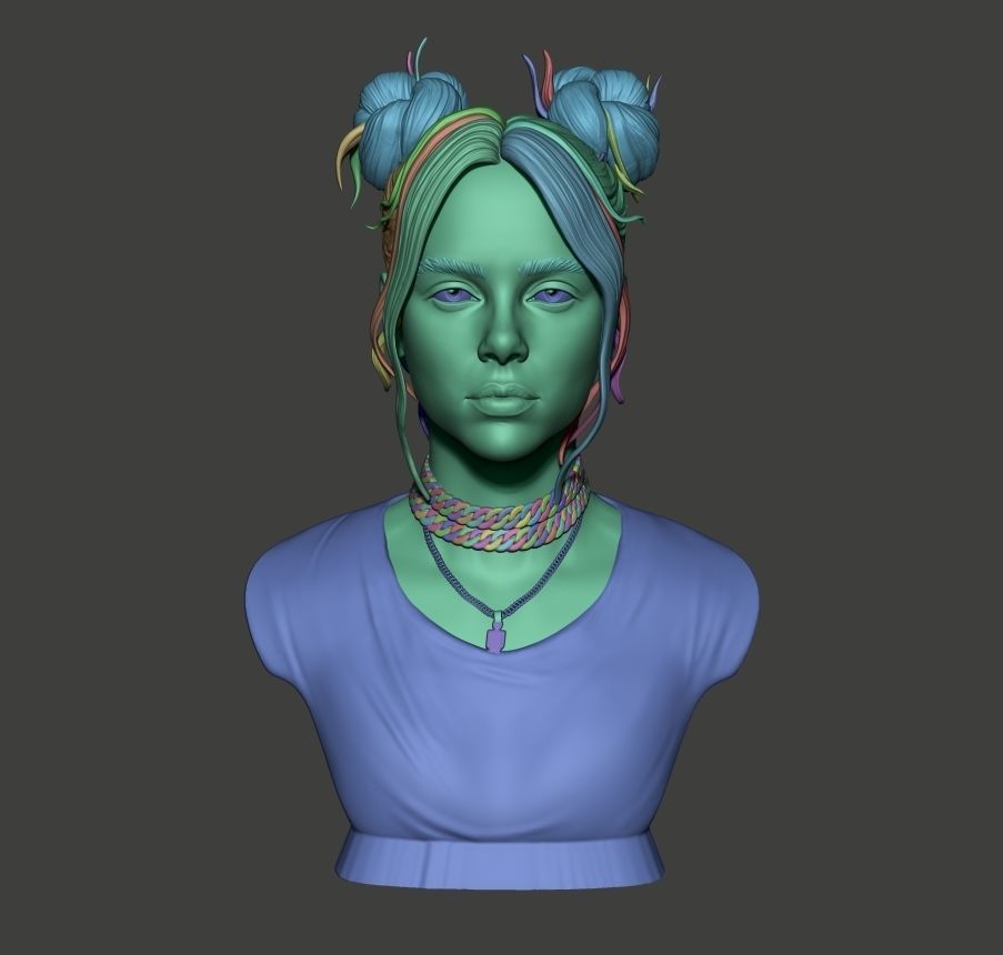 Billie Eilish portrait sculpture 1 3D print model_1
