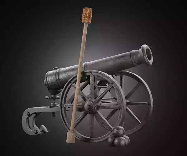 Vintage old cannon gun on rust carriage