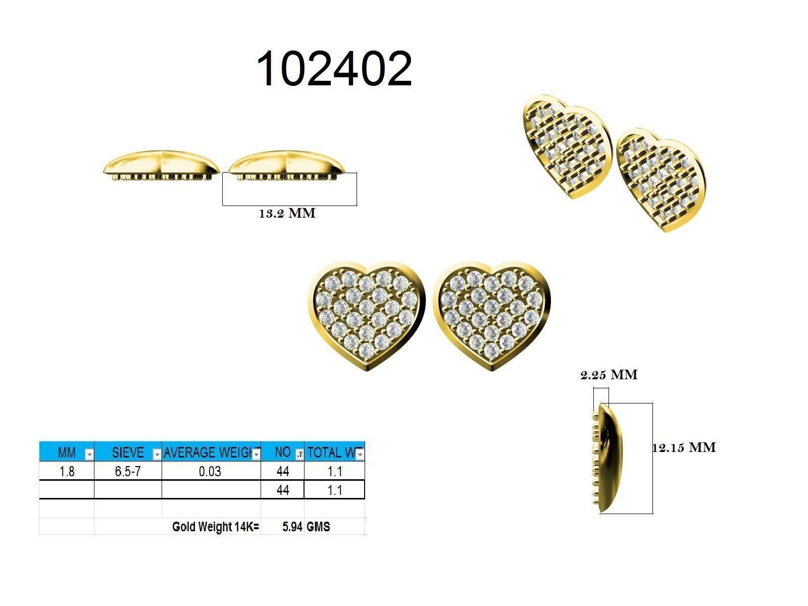 Women Heart Earrings 3dm stl render detail 3D print model_9