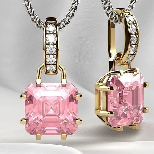 8x8 Emerald Cut Gem Gold Pendant 3D print model