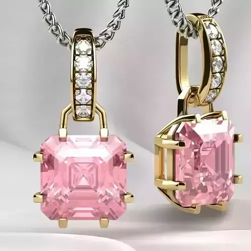 8x8 Emerald Cut Gem Gold Pendant 3D print model