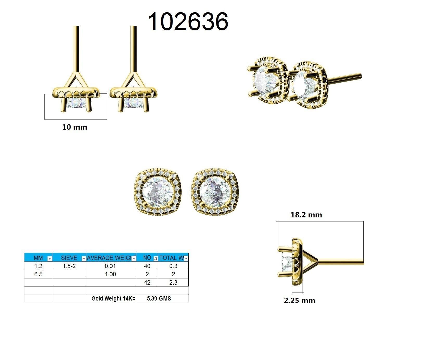 Women Square Earrings 3dm stl render detail 3D print model_9