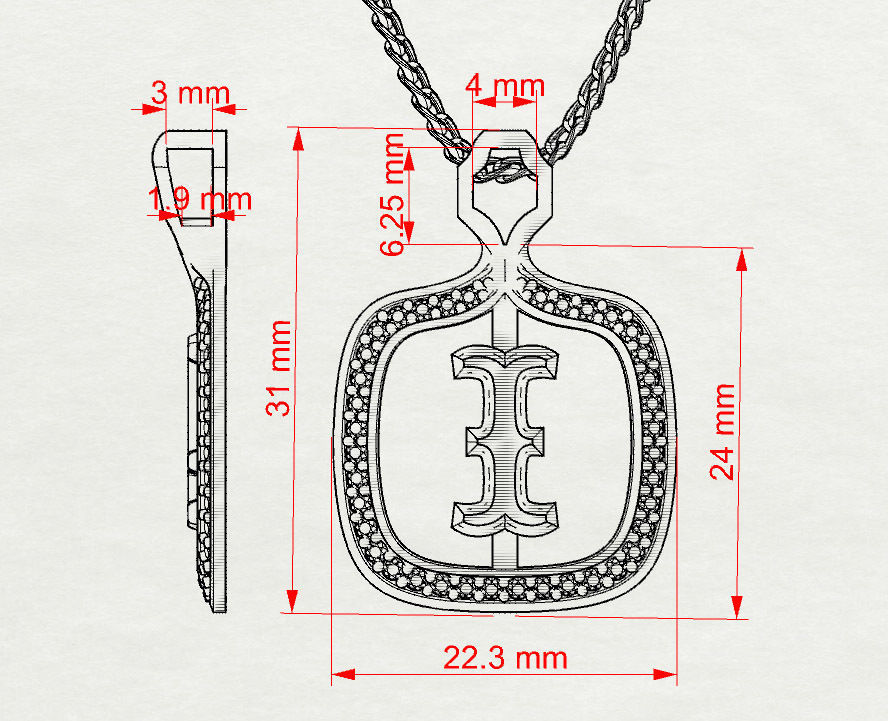 I Letter Pendant 3D print model_8