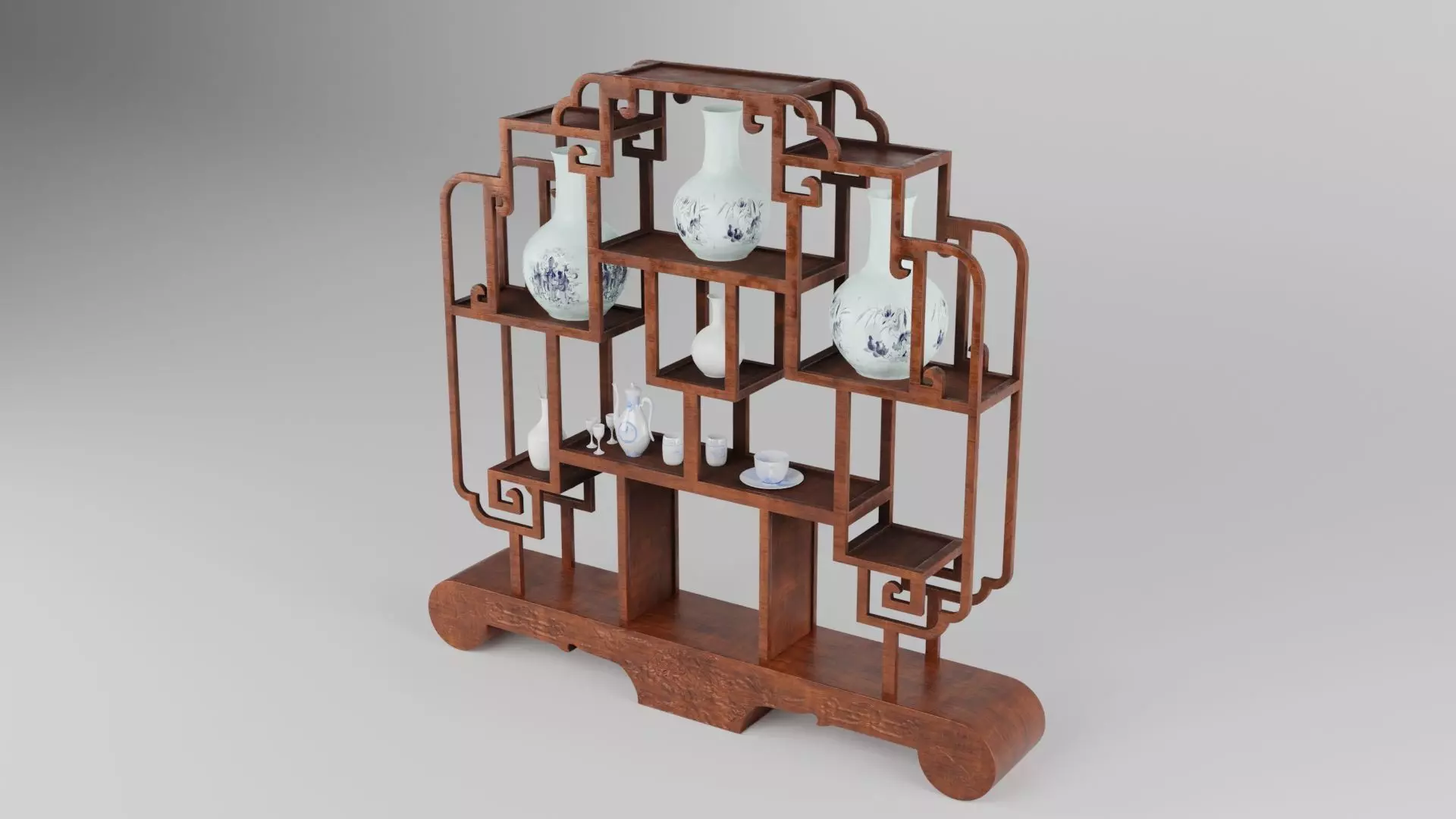 bookshelf asian style display shelf 3D model