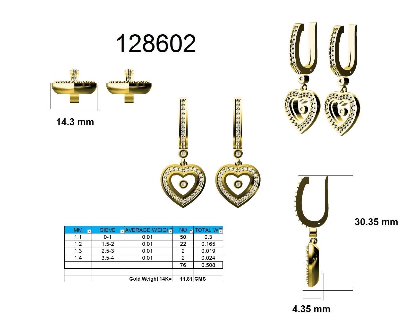 Women Heart Earrings 3dm stl render detail  3D print model_9