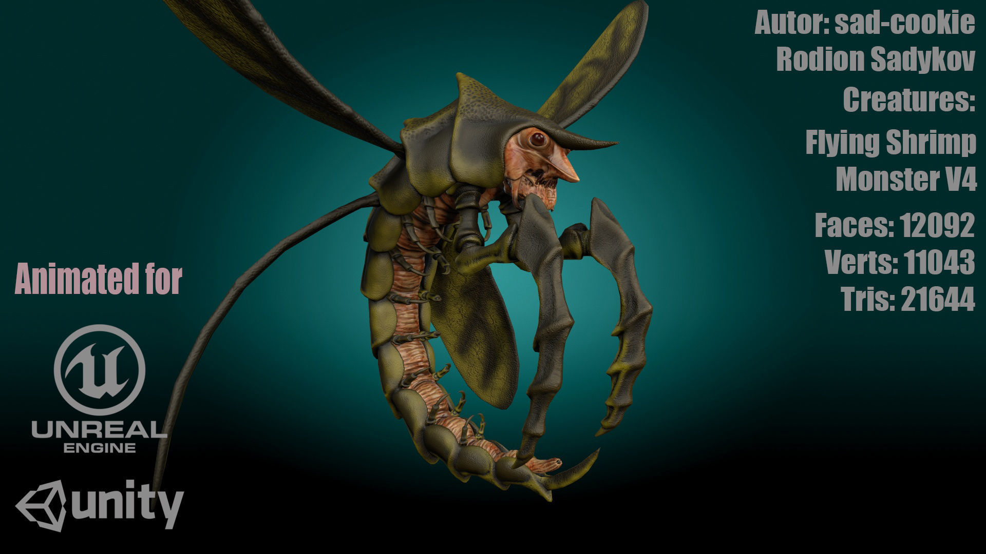 Flying Shrimp Monster V4 Low-poly 3D model_0