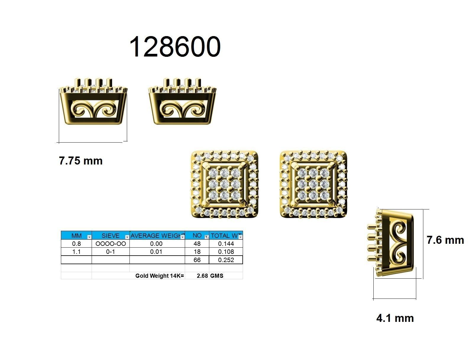 Women Square Earrings 3dm stl render detail  3D print model_9