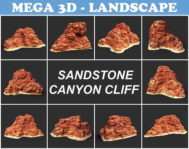 Low poly Sandstone Canyon Cliff 210323 Low-poly 3D model
