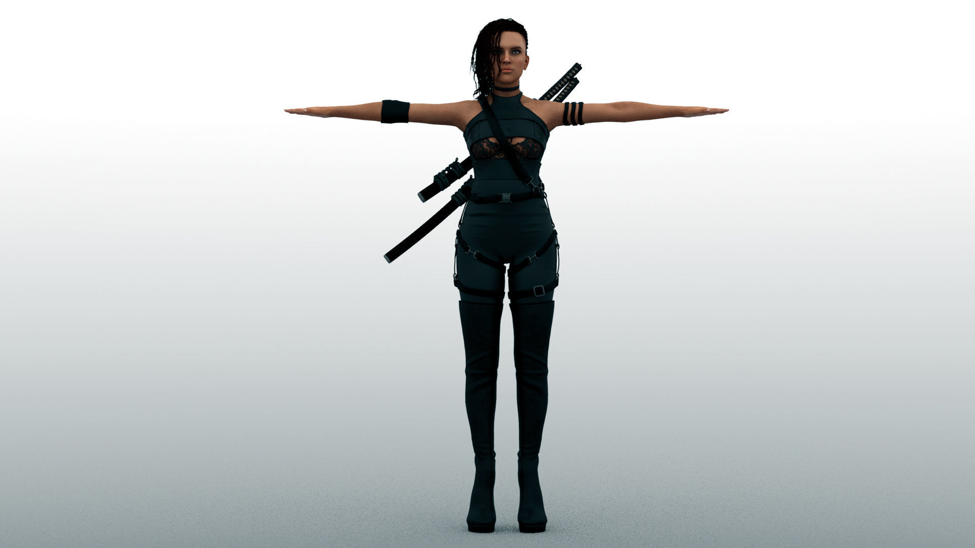 Rogue Rigged Female Model with Facial Blend shapes Low-poly 3D model_5