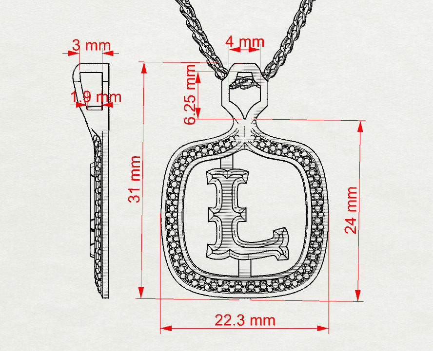 L Letter Pendant 3D print model_8