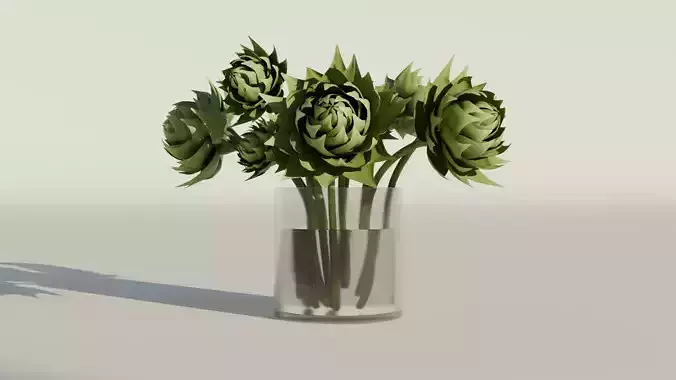 Artishock in pot purple and green low-poly AR VR