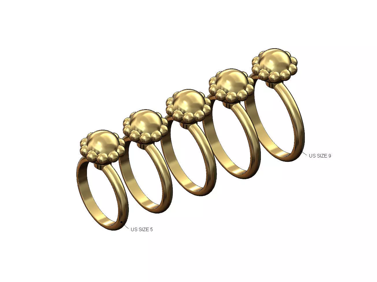 Beaded 8mm gold ball ring US size 5to9 3D print model