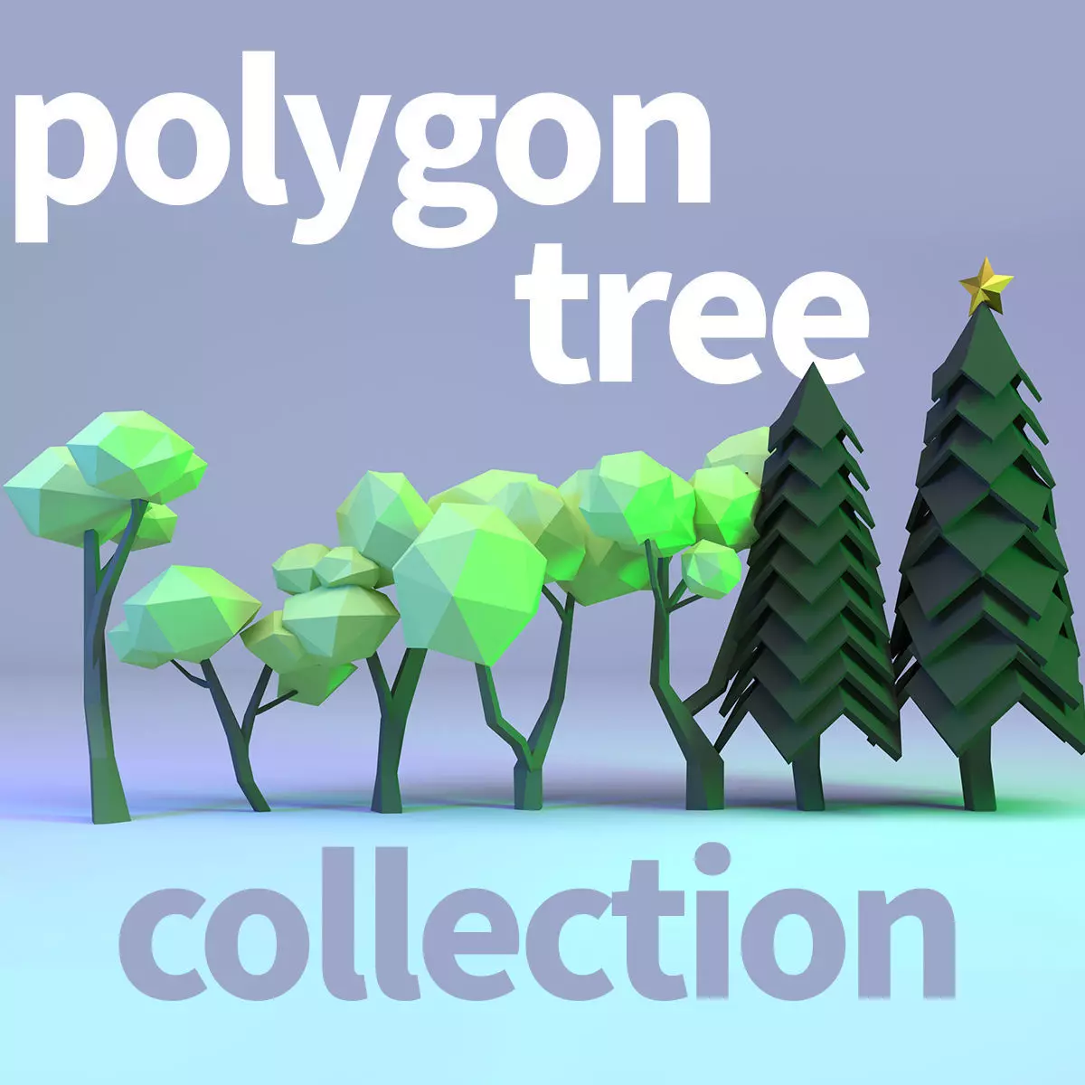 Low Poly Polygon Tree Collection  Low-poly 3D model_0