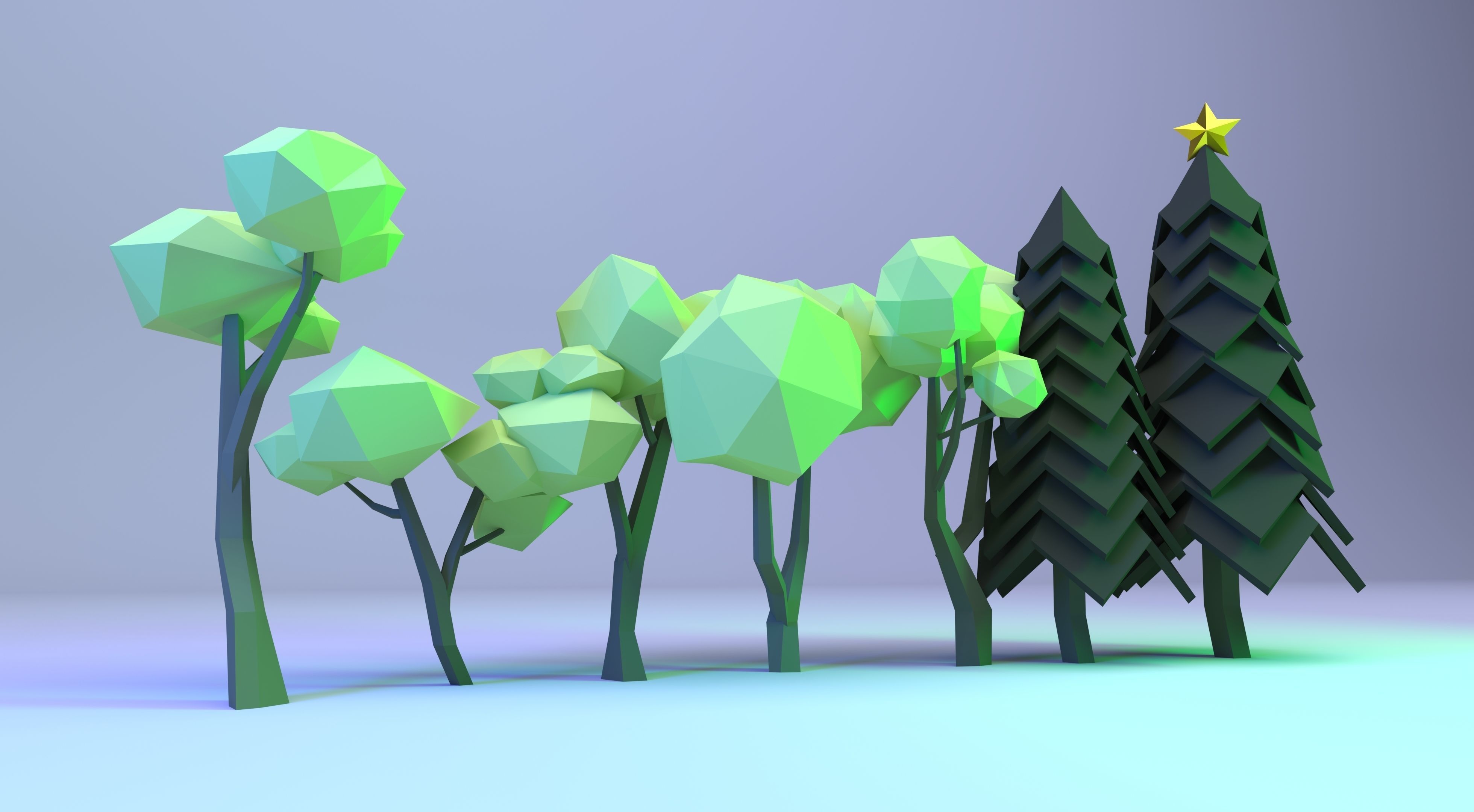 Low Poly Polygon Tree Collection  Low-poly 3D model_4