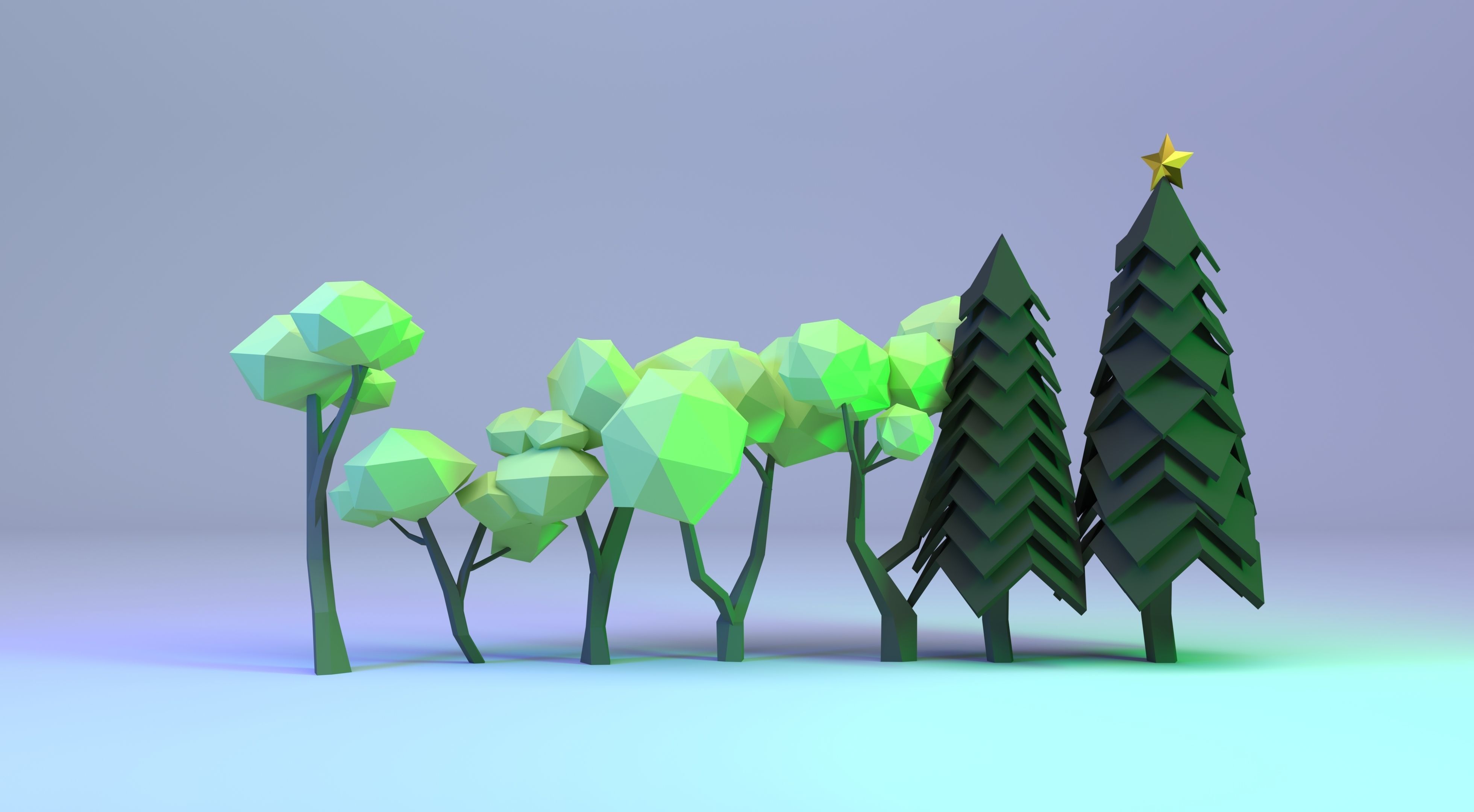 Low Poly Polygon Tree Collection  Low-poly 3D model_1