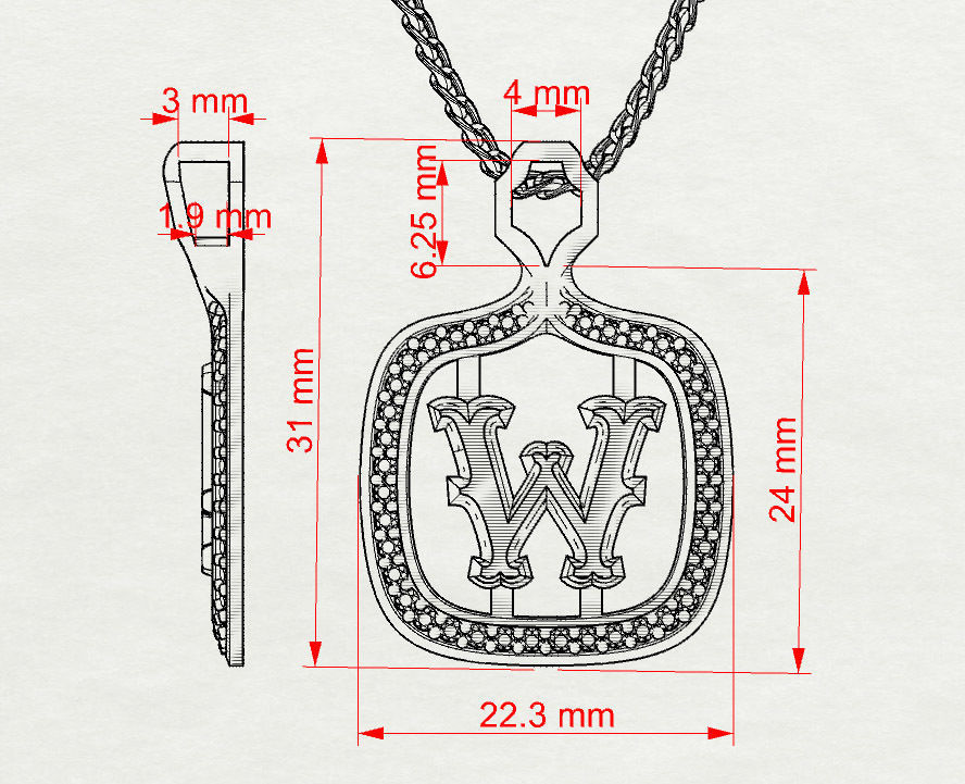 W Letter Pendant 3D print model_8