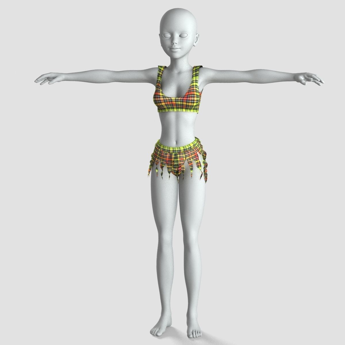 Young woman or girl swimsuit 3D model_1