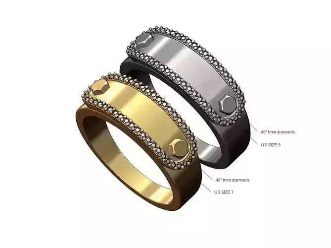 Bolted diamond tag ring US size 7and8