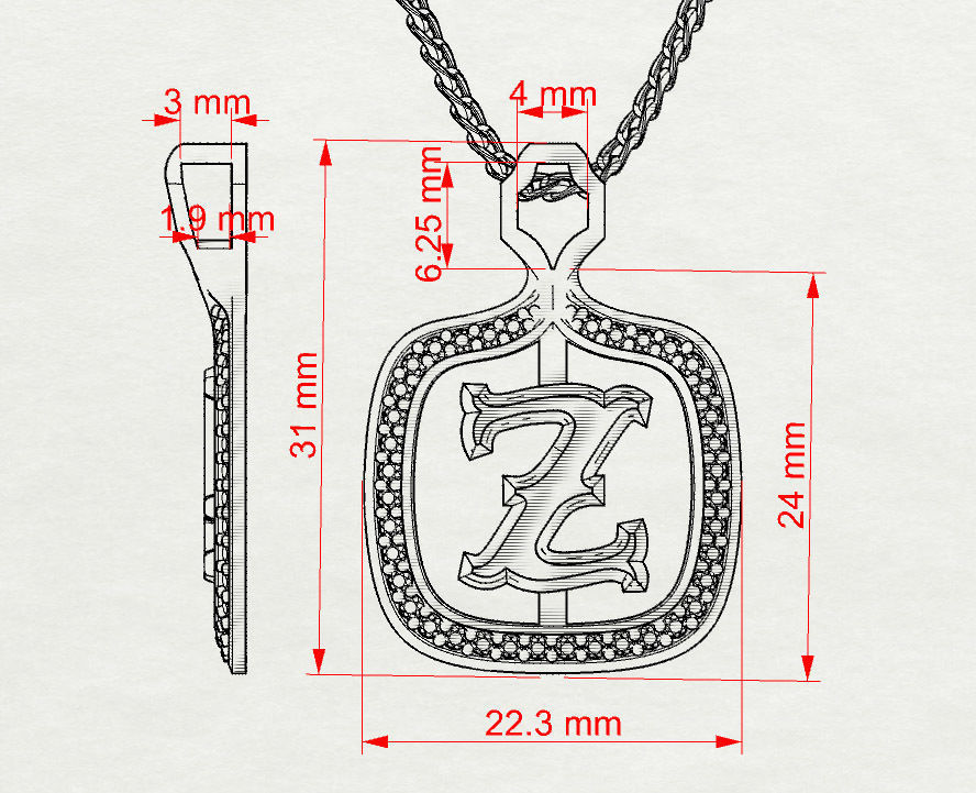 Z Letter Pendant 3D print model_8