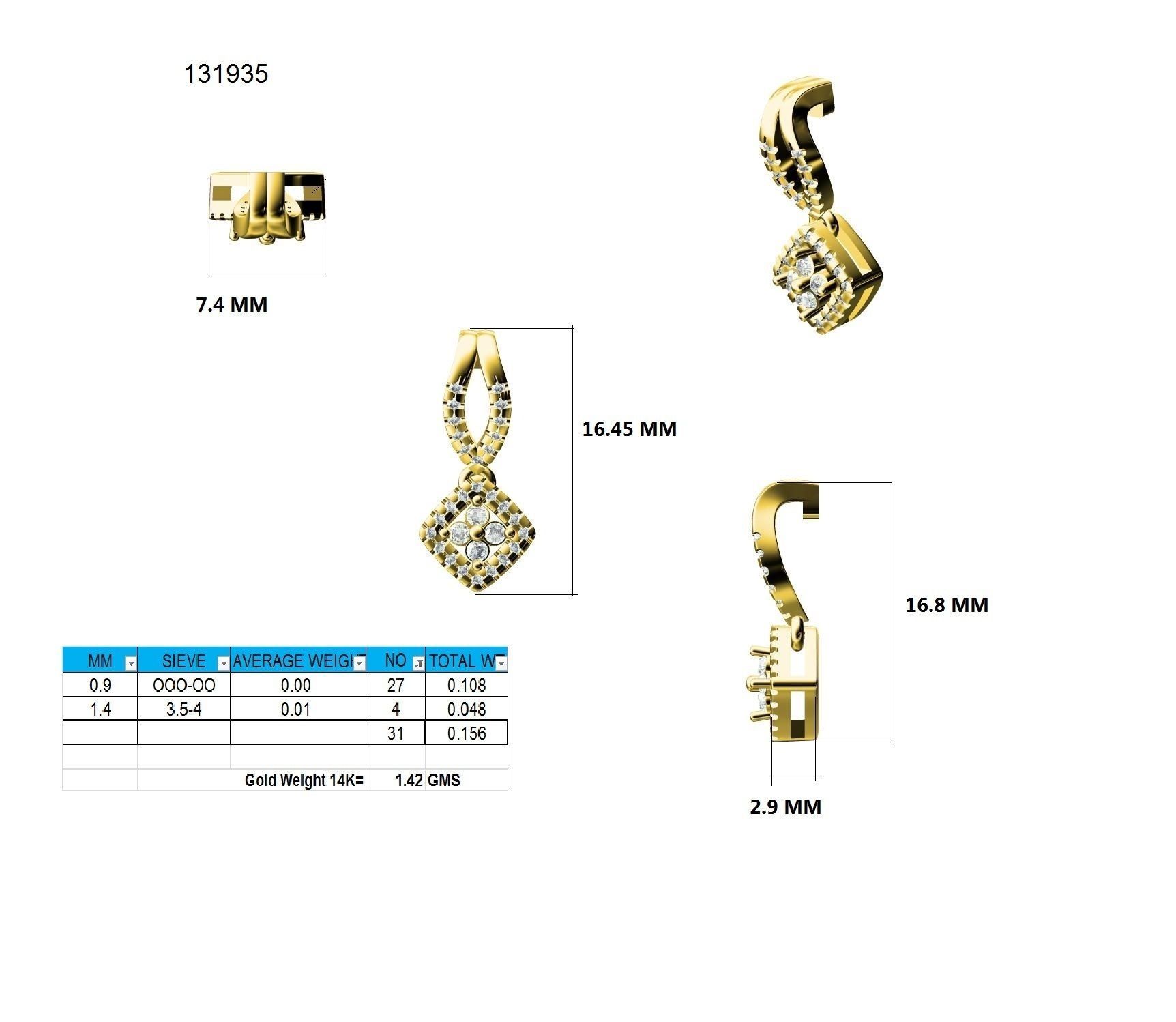 Women Square Earrings 3dm stl render detail  3D print model_9