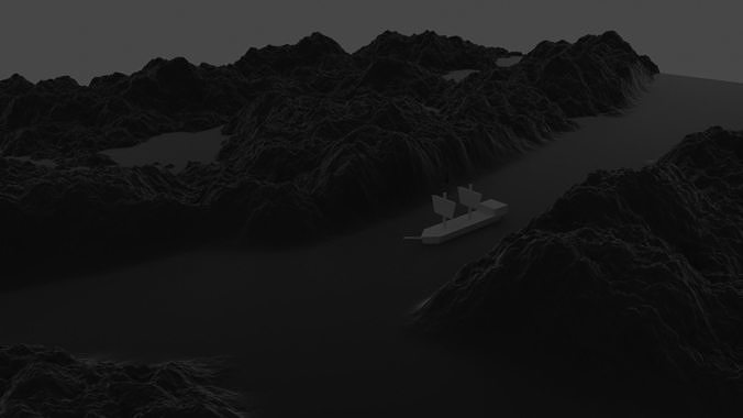the ship is sailing on the river Free 3D model