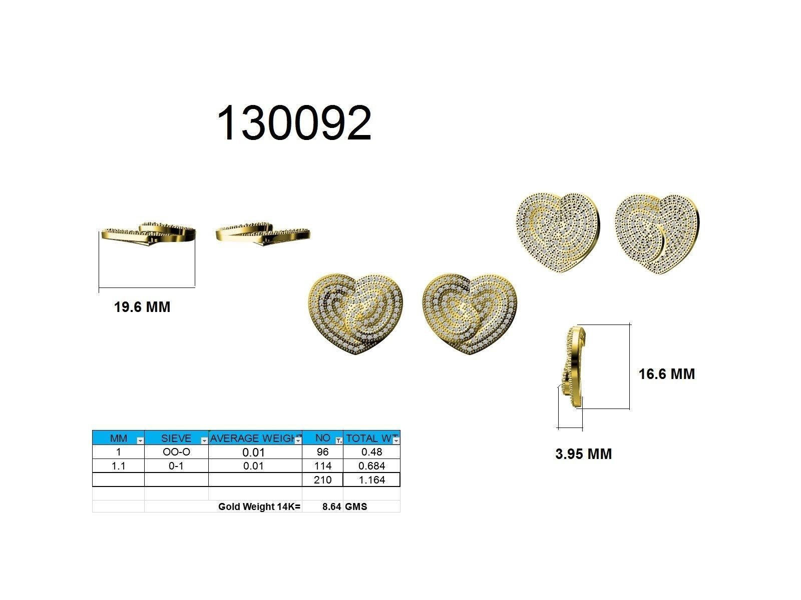 Women Heart Earrings 3dm stl render detail 3D print model_9