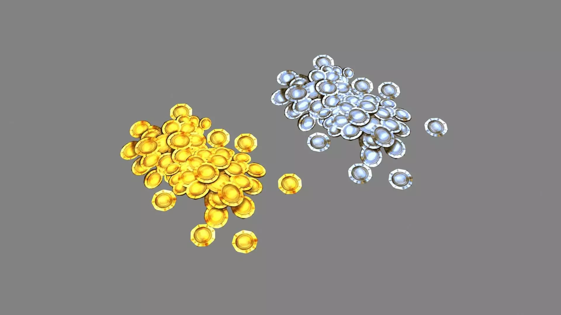 Cartoon gold and silver coins Low-poly 3D model_0