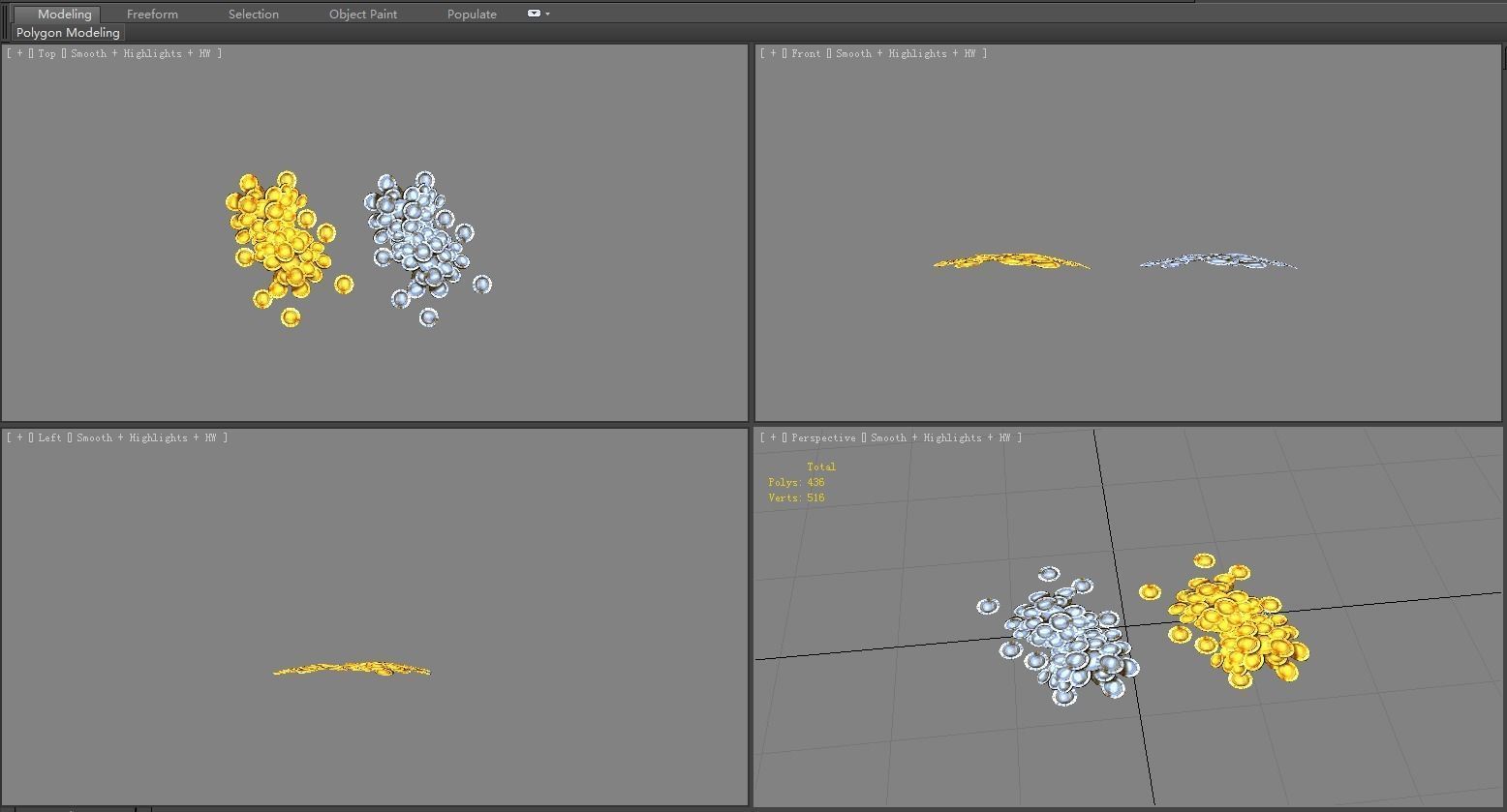 Cartoon gold and silver coins Low-poly 3D model_3