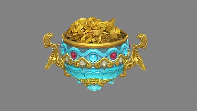 Cartoon cornucopia - Gold Ingot coin bullion Low-poly 3D model