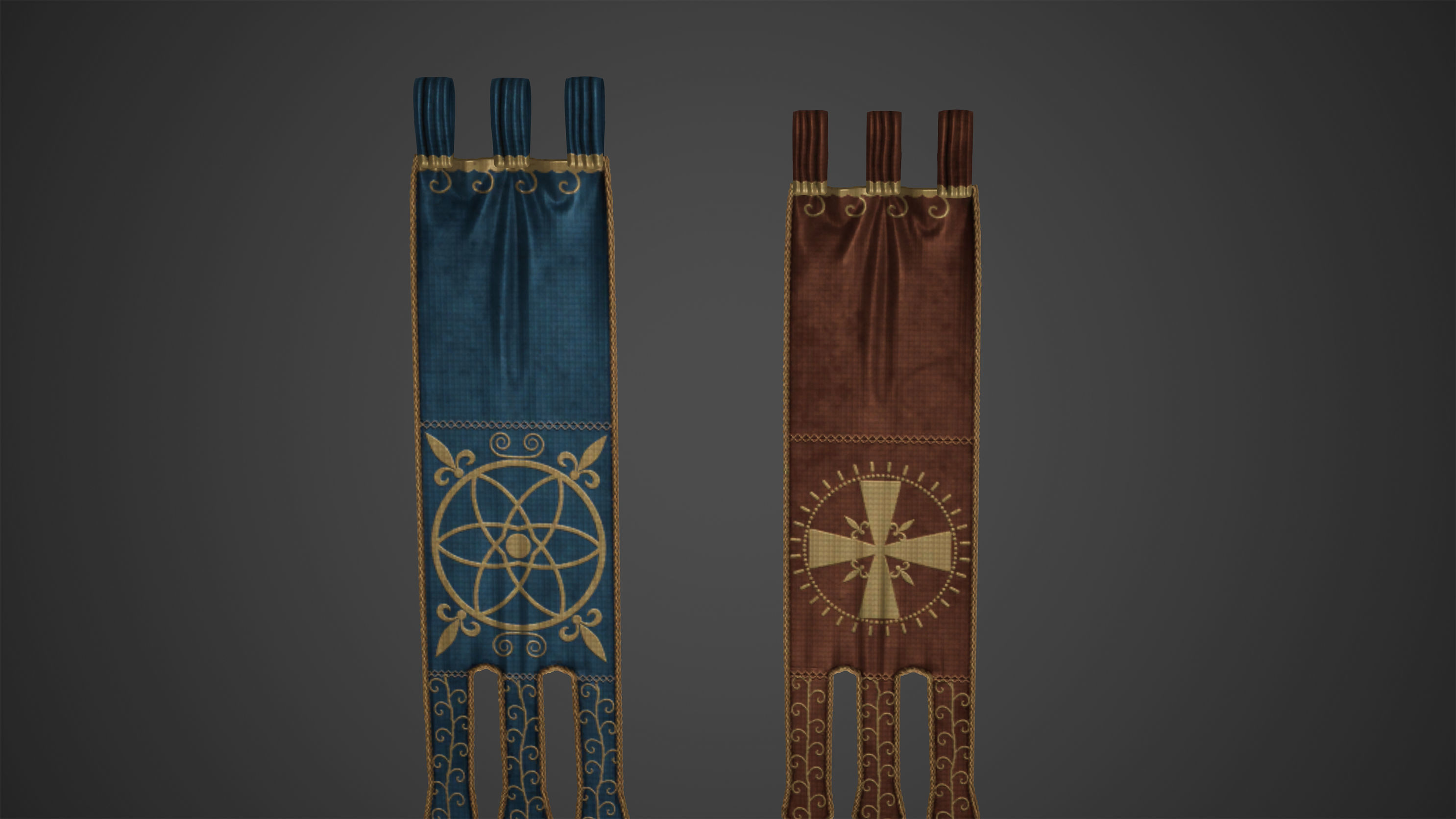 Medieval Hanging Banners and Rack Low Poly Game Ready Low-poly 3D model_1