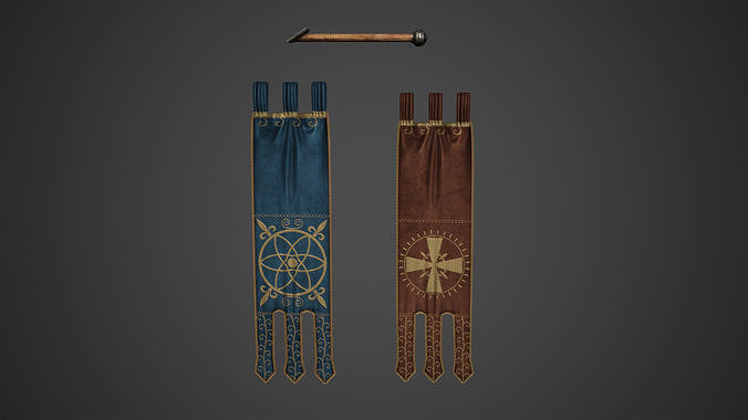 Medieval Hanging Banners and Rack Low Poly Game Ready Low-poly 3D model