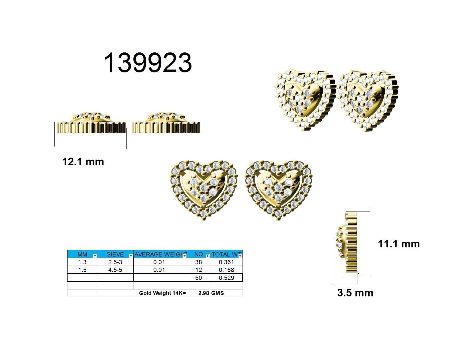 Women Heart Earrings 3dm stl render detail 3D print model_9