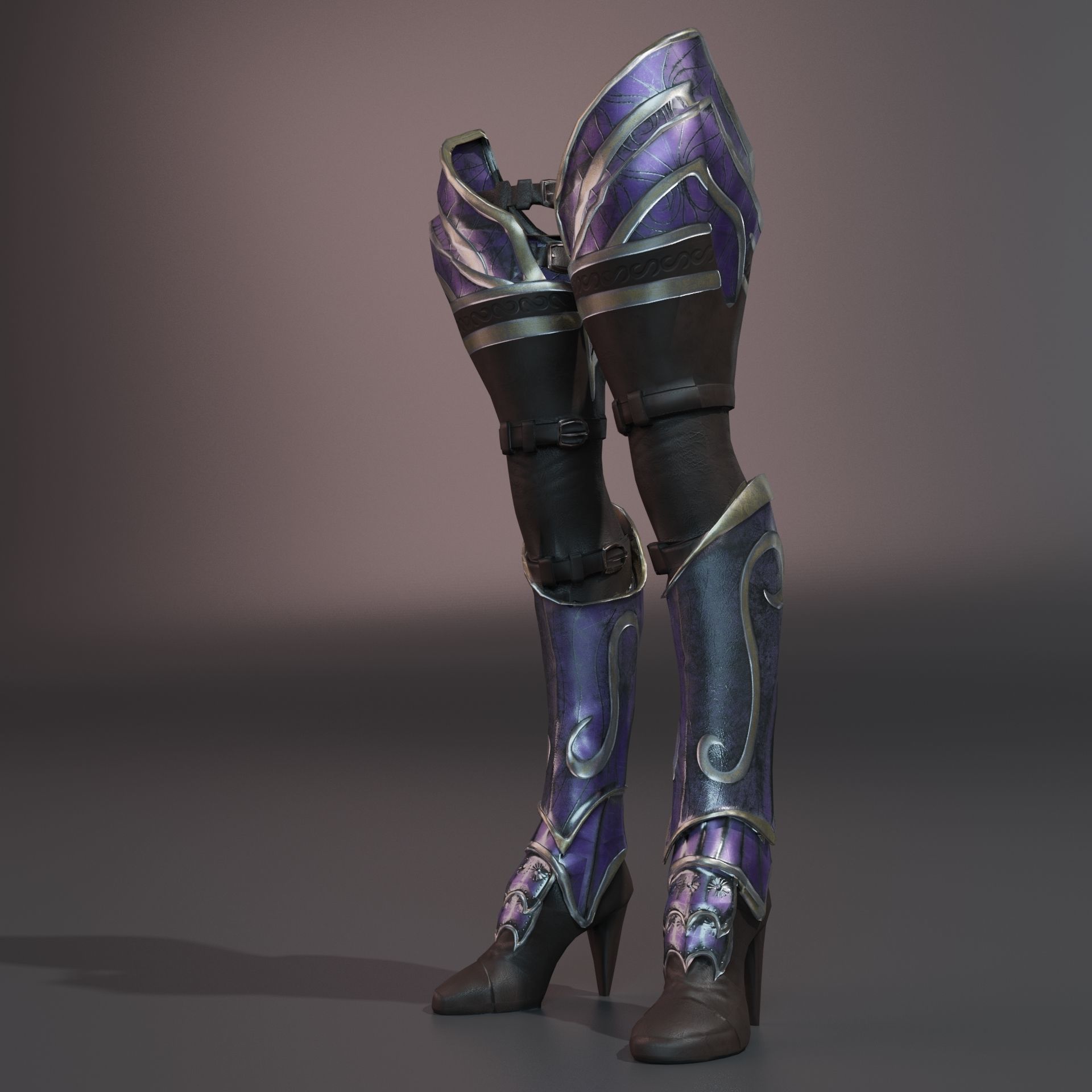 Woman Leg ARmor SEt Low-poly 3D model_6