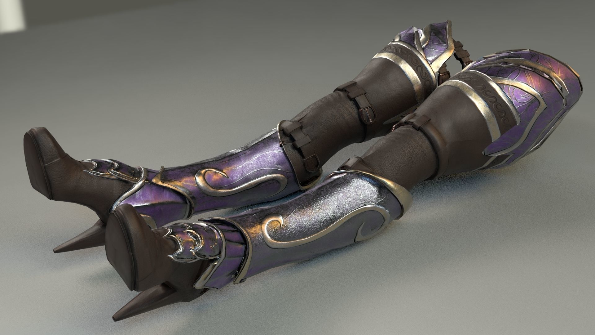 Woman Leg ARmor SEt Low-poly 3D model_4