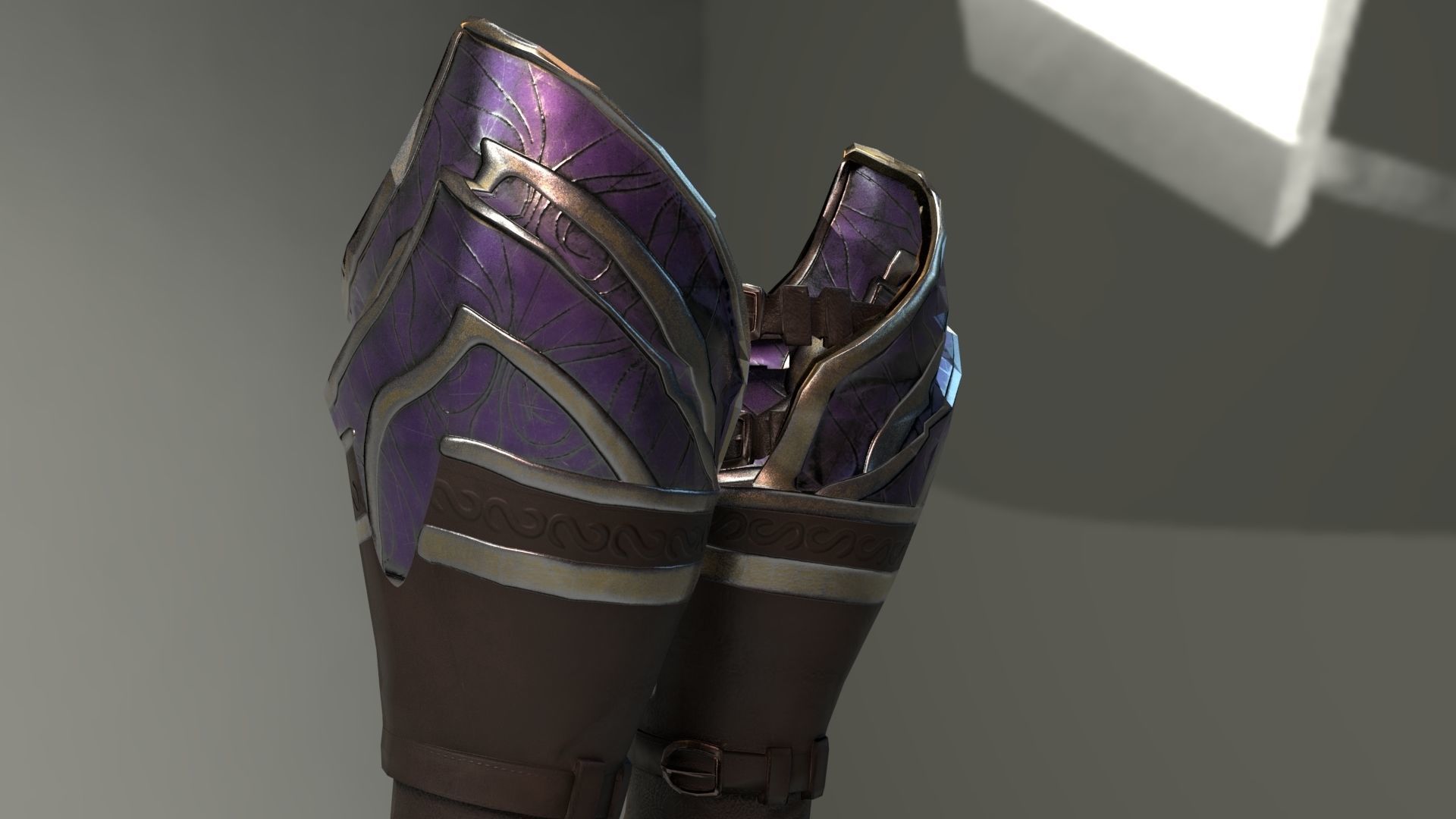 Woman Leg ARmor SEt Low-poly 3D model_3