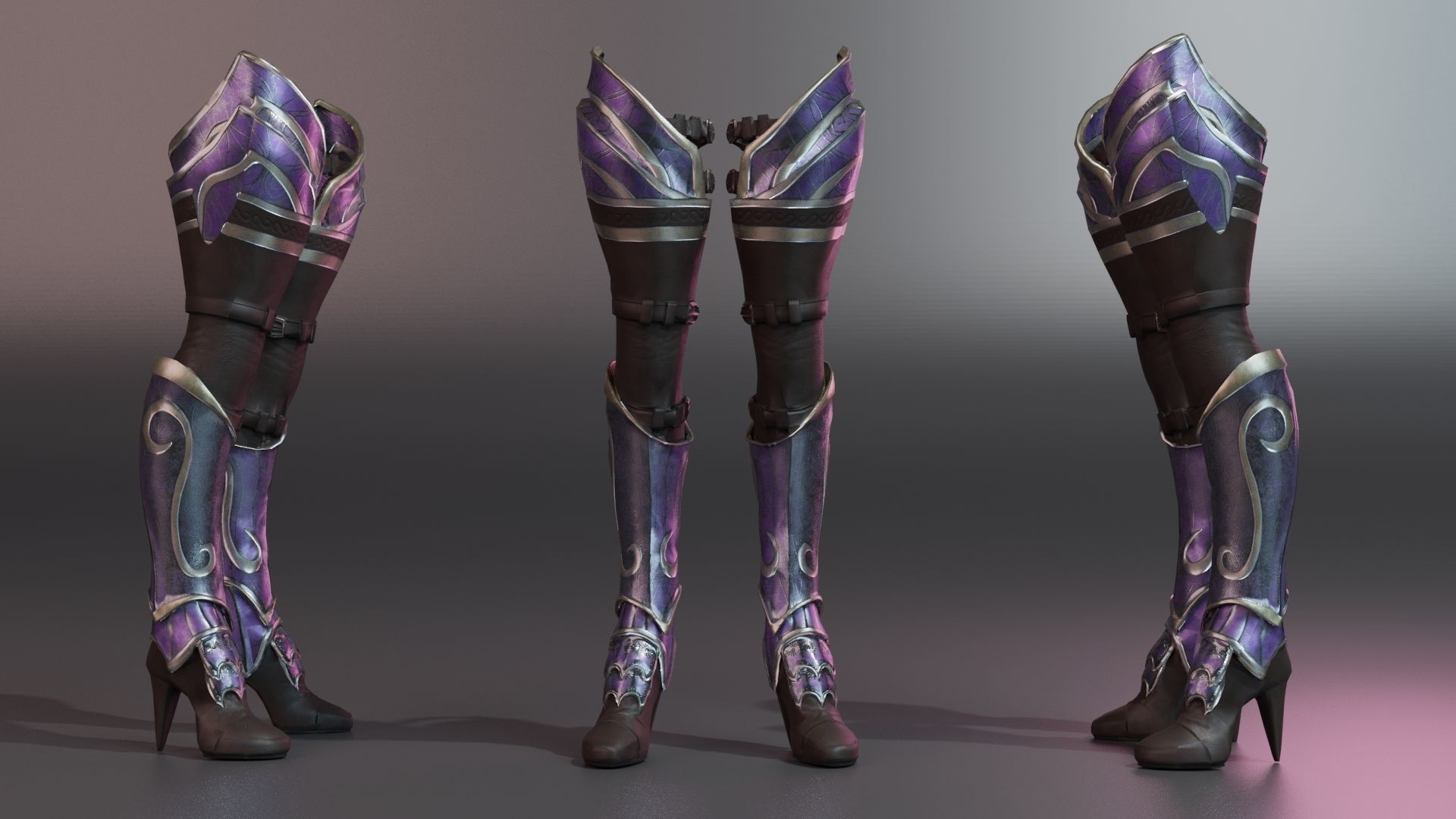 Woman Leg ARmor SEt Low-poly 3D model_7