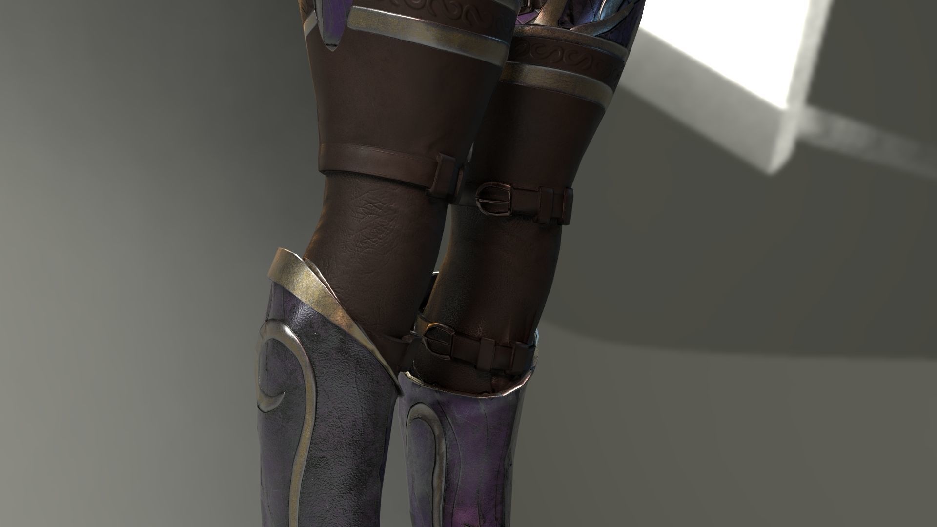 Woman Leg ARmor SEt Low-poly 3D model_2