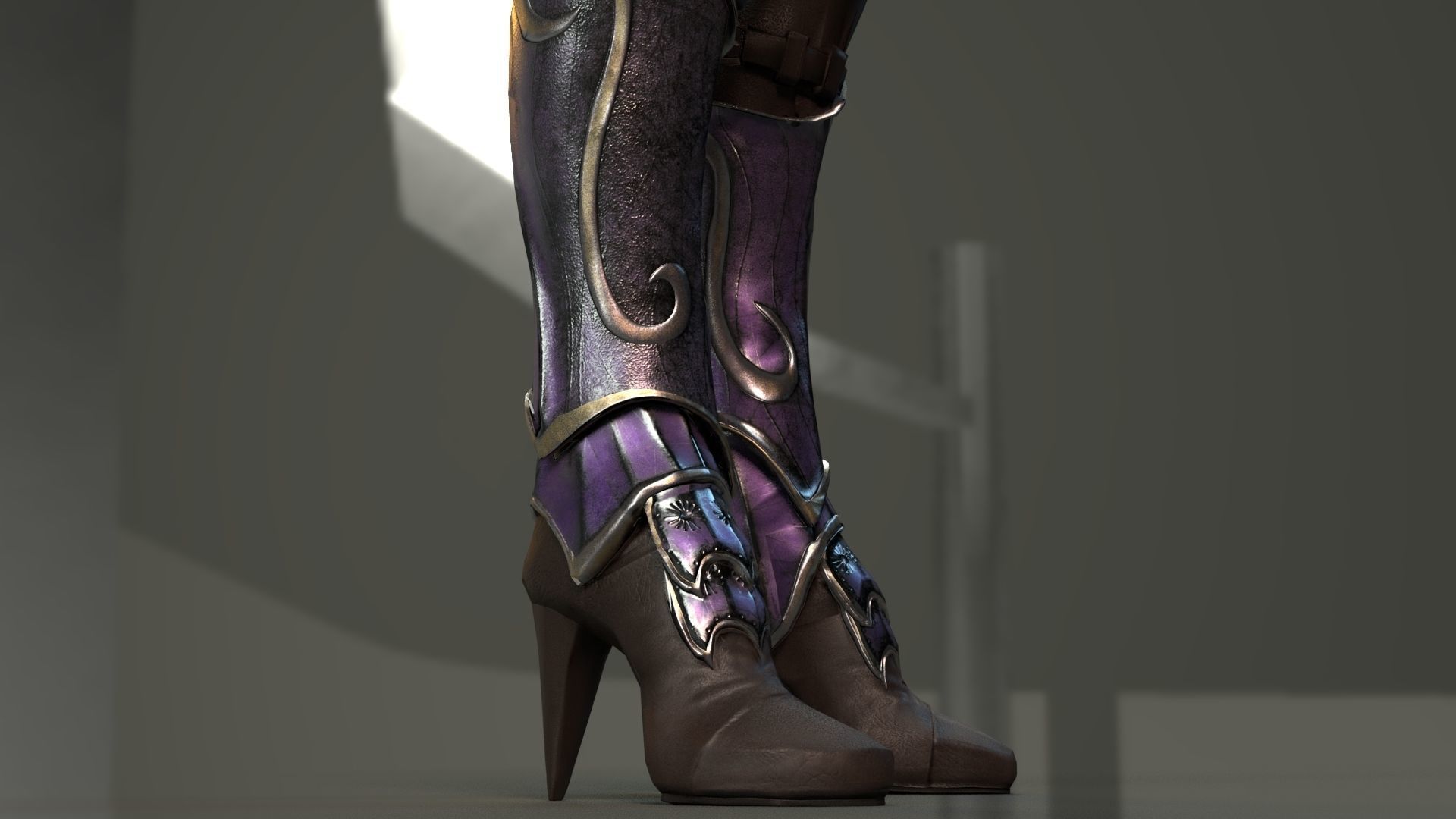 Woman Leg ARmor SEt Low-poly 3D model_1