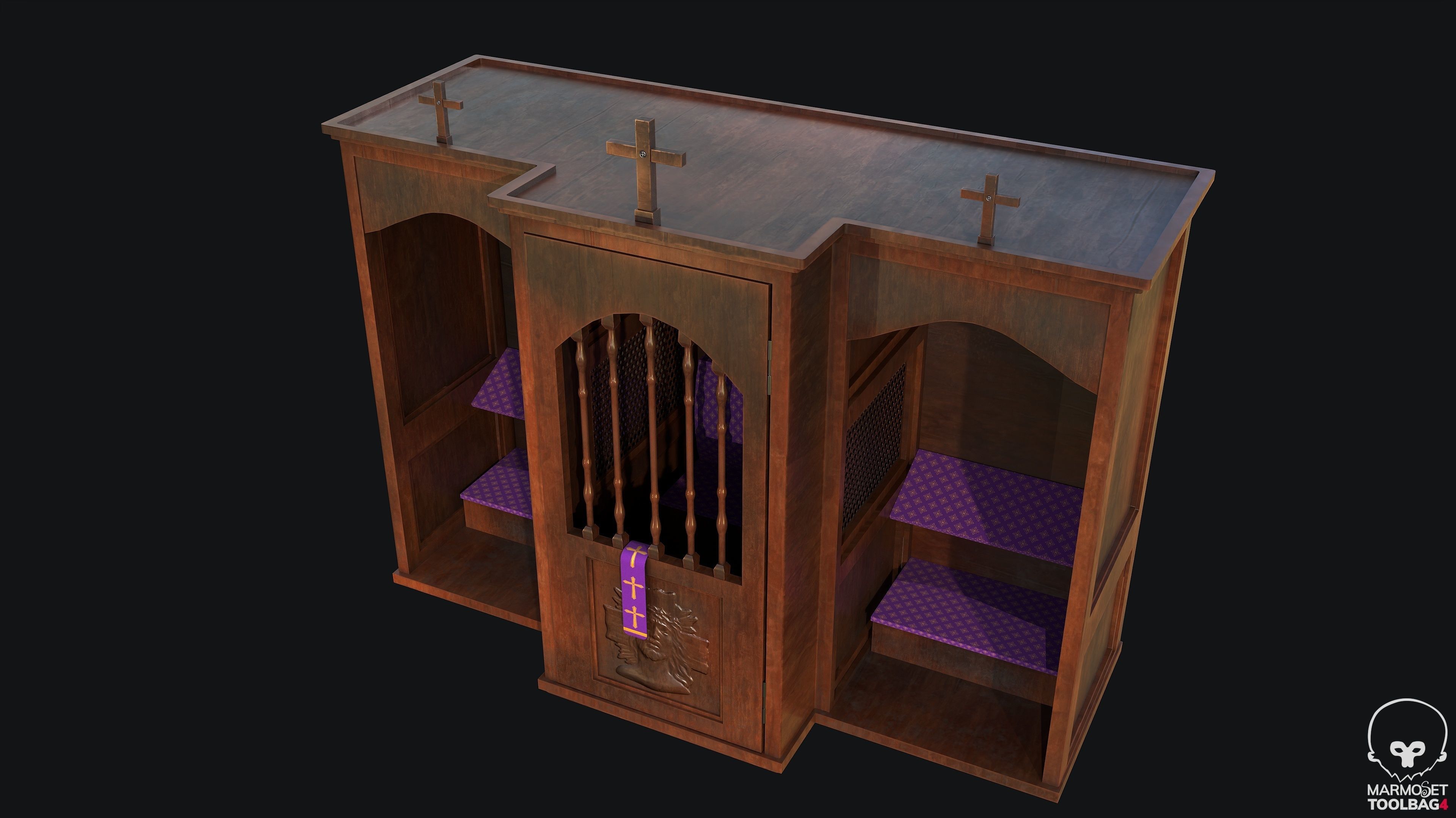 Church Confession PBR Game Ready Low-poly 3D model_9