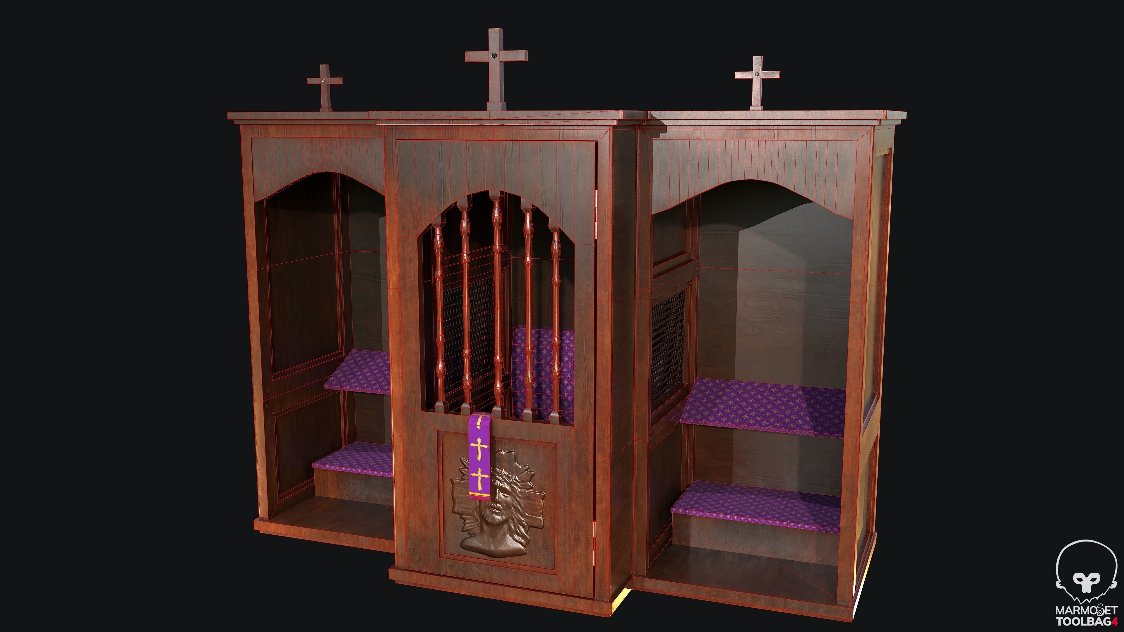 Church Confession PBR Game Ready Low-poly 3D model_3