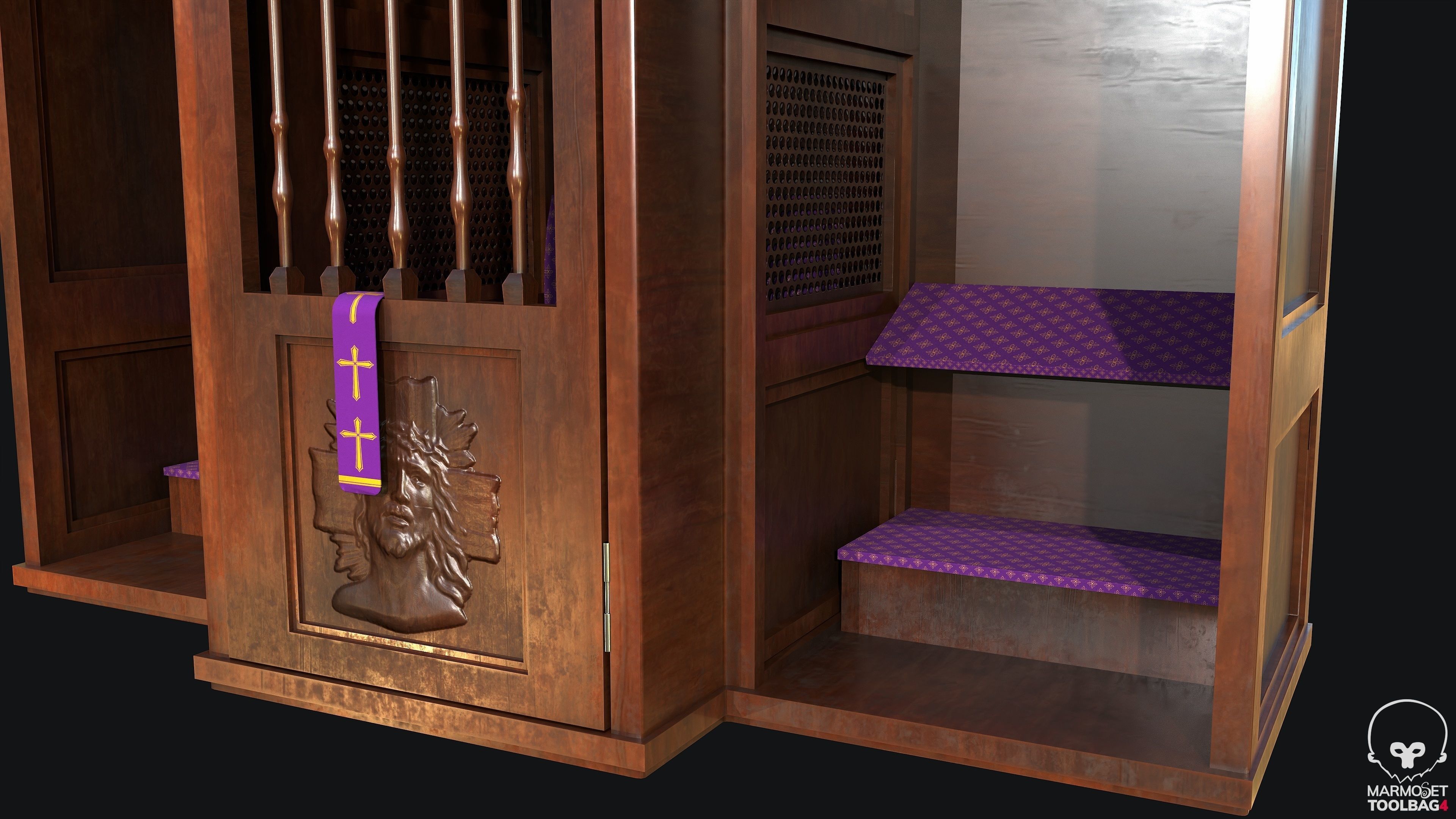 Church Confession PBR Game Ready Low-poly 3D model_2