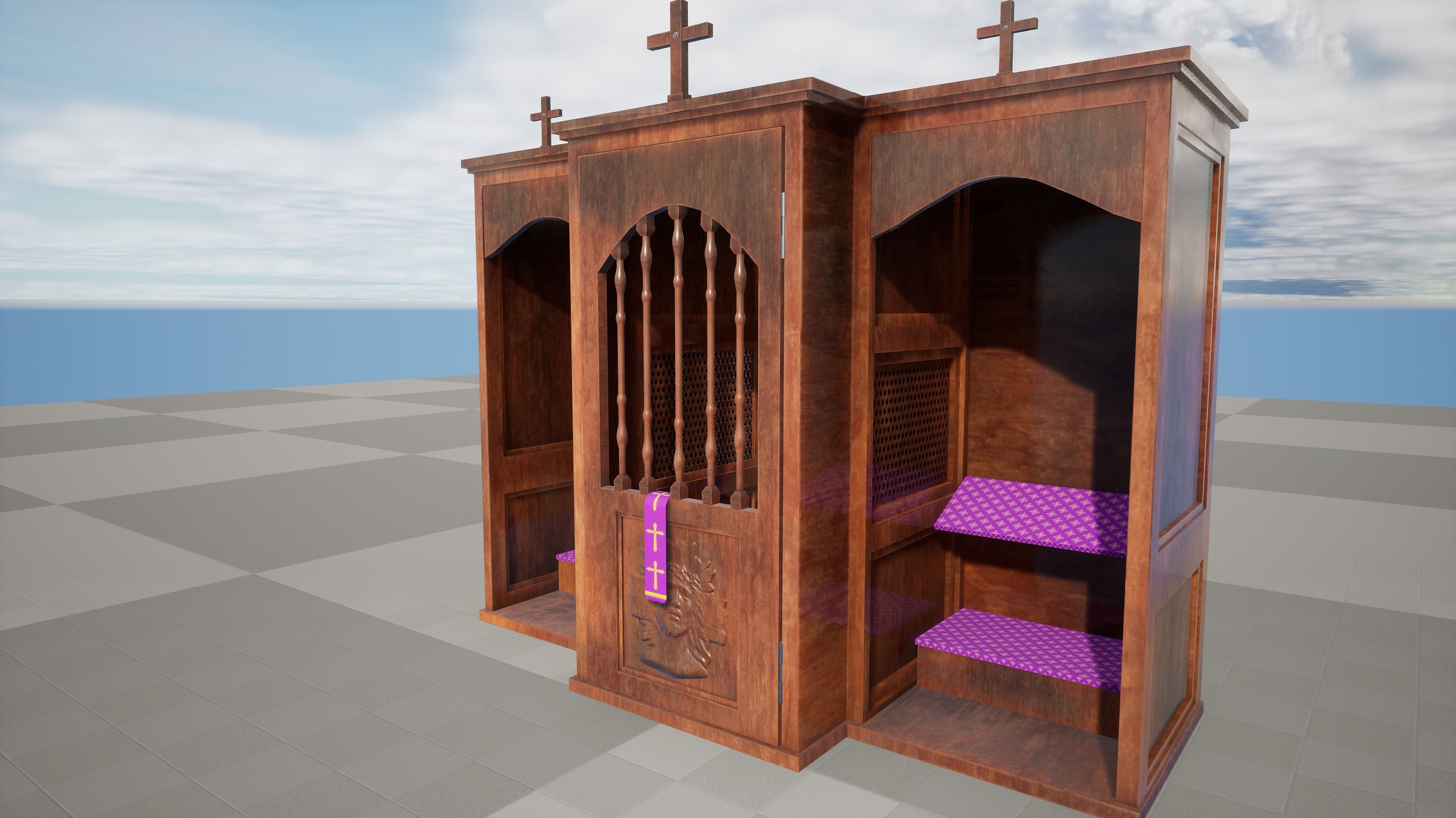 Church Confession PBR Game Ready Low-poly 3D model_1
