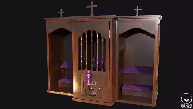 Church Confession PBR Game Ready Low-poly 3D model