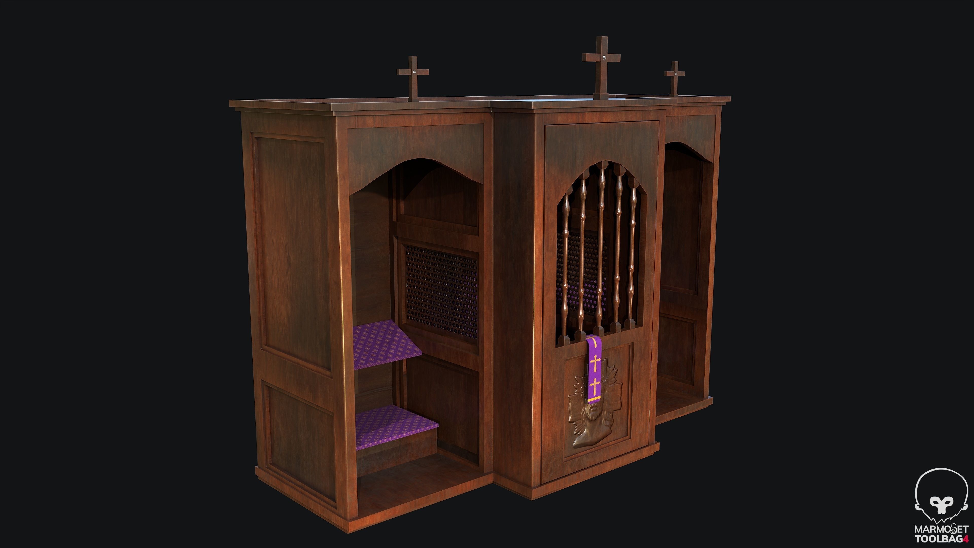 Church Confession PBR Game Ready Low-poly 3D model_7