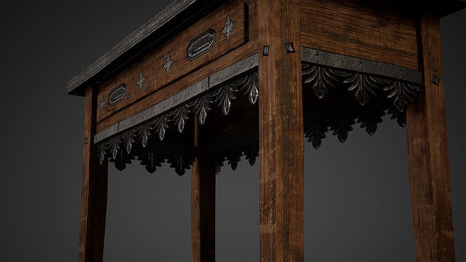 Old Wooden Antique Table Low Poly Game Ready Low-poly 3D model