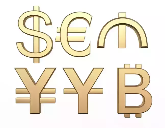 Currency Symbols Collection Low-poly 3D model